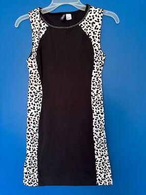 Divided H&M Black Tank Dress with White/Black Leopard Side Panels size s NWT